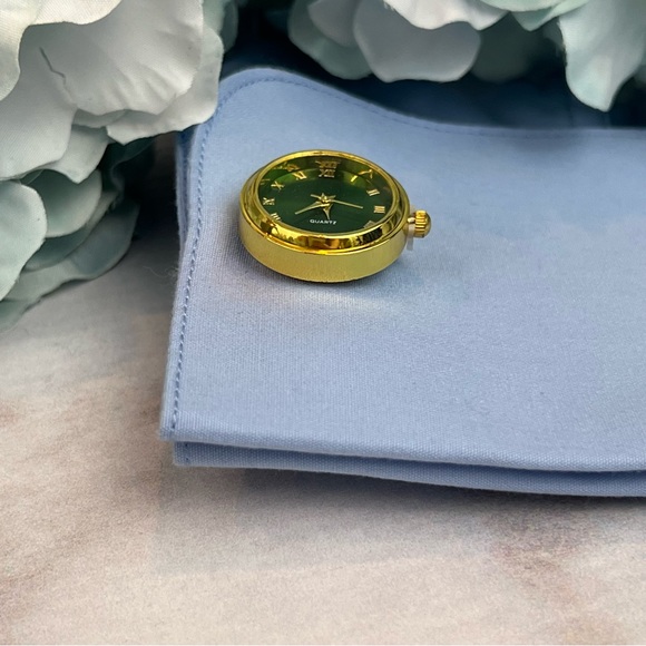 Emerald Green and Gold Quartz Watch Cufflinks - Picture 13 of 16